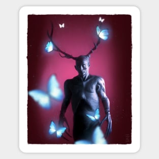 Hannibal Wendigo Wine Background with Glowing Moths Sticker